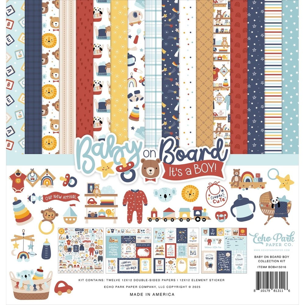 Echo Park Baby on Board Boy Collection Kit 12"x12" Paper Stickers Made in USA